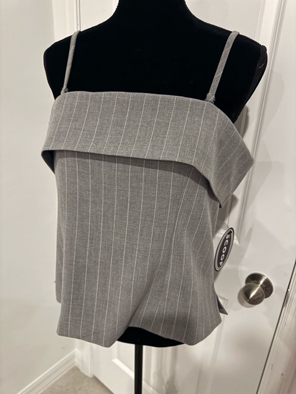 Scoop Gray Pinstripe Off-Shoulder Cami Top